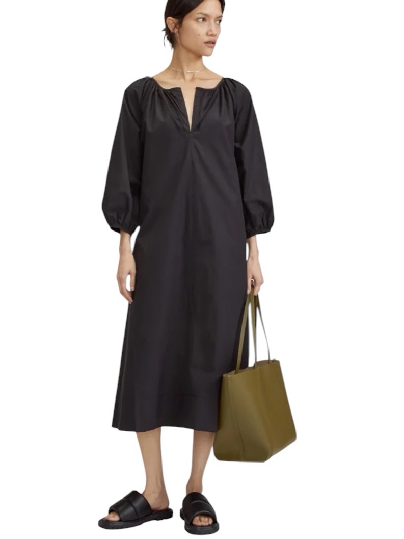 Everlane Raglan Sleeve Poplin Dress, Featuring A V-Neck And Raglan Sleeves.